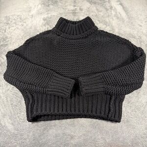 Free People My Only Sunshine Black Chunky Knit Mock Neck Sweater Womens Size M
